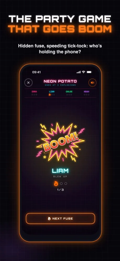 Neon Potato in the GAMBR app: BOOM! a player blew up, 1 explosion out of 3