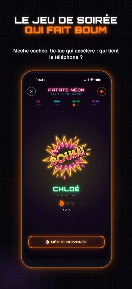 Patate néon dans l'app GAMBR : BOUM ! Chloé a explosé, 1 explosion sur 3